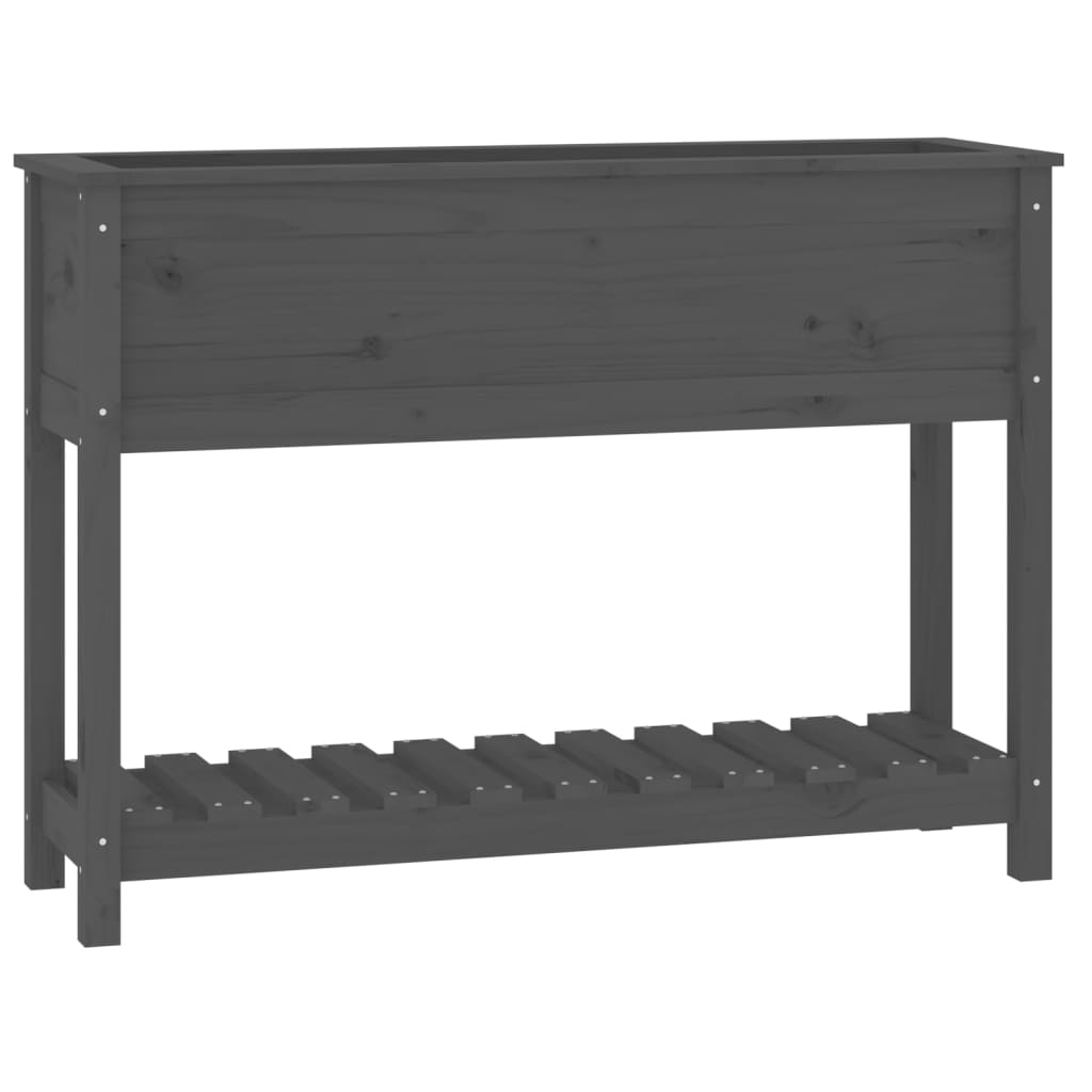 vidaXL Donica z półką, szara, 111,5x34,5x81 cm, lite drewno sosnowe