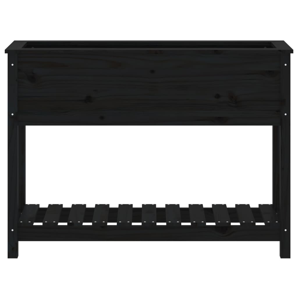 vidaXL Donica z półką, czarna, 111,5x34,5x81 cm, lite drewno sosnowe