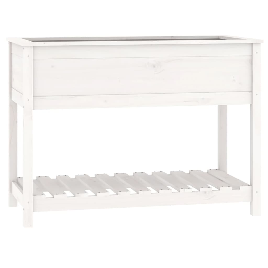 vidaXL Donica z półką, biała, 111,5x54x81 cm, lite drewno sosnowe