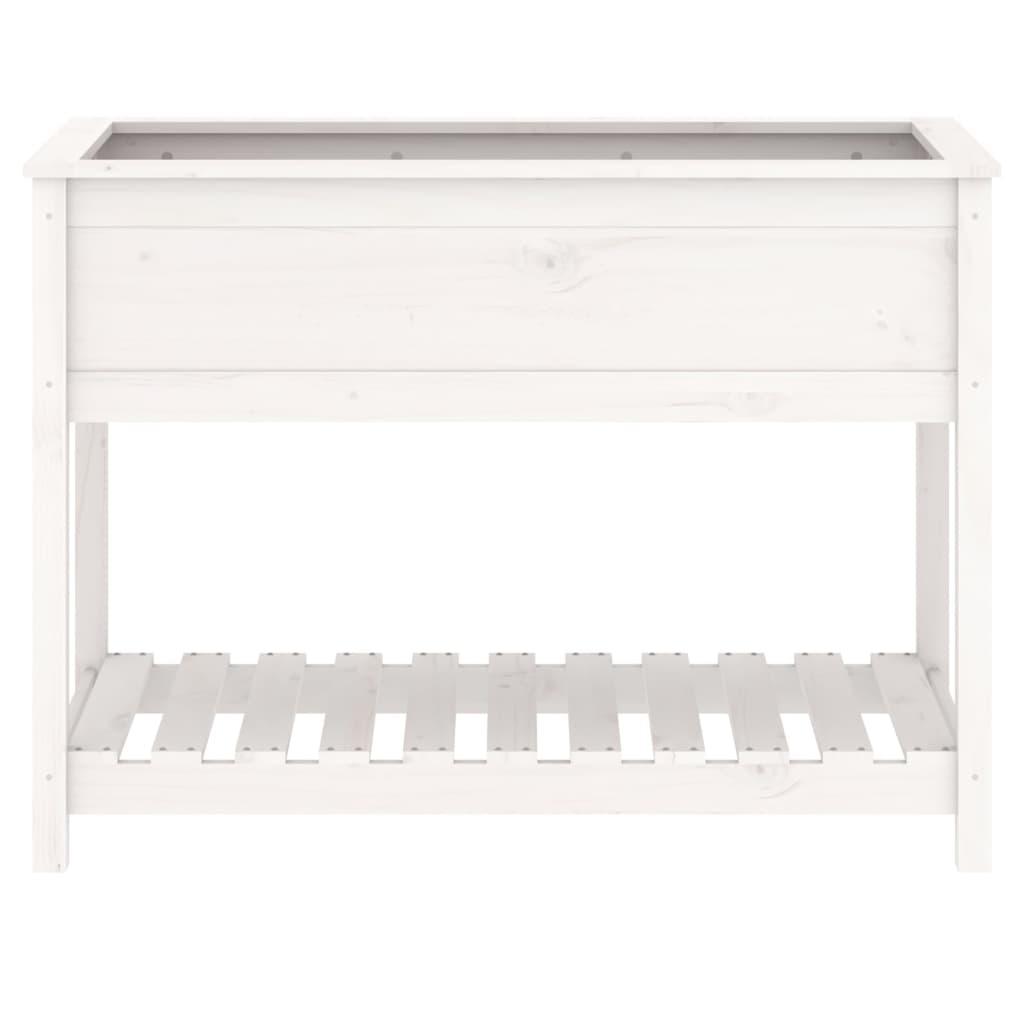 vidaXL Donica z półką, biała, 111,5x54x81 cm, lite drewno sosnowe