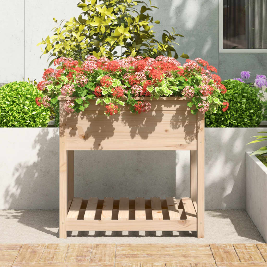 vidaXL Donica z półką, 82,5x82,5x81 cm, lite drewno sosnowe