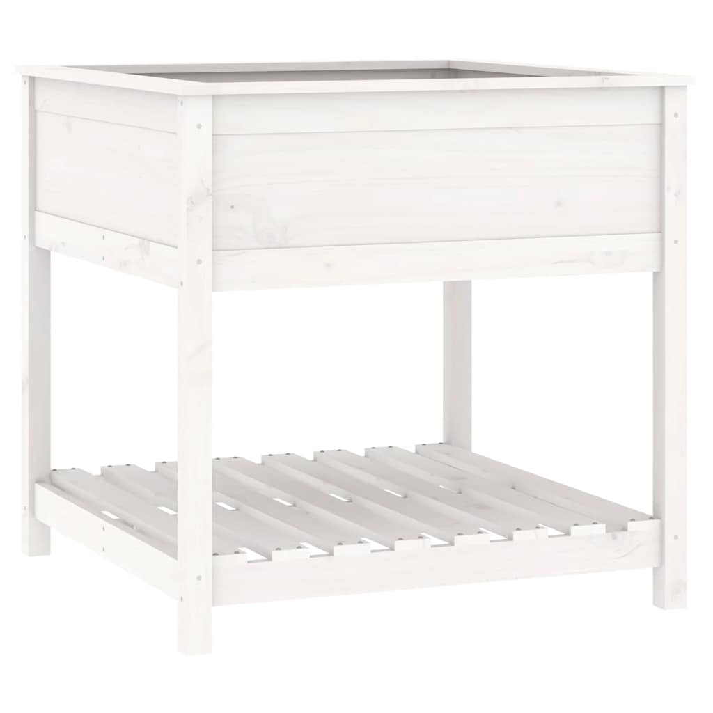 vidaXL Donica z półką, biała, 82,5x82,5x81 cm, lite drewno sosnowe