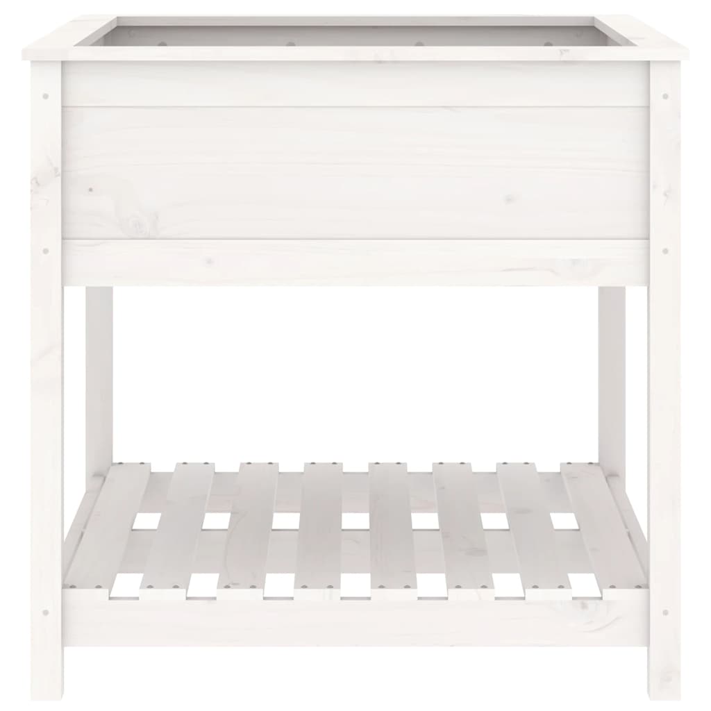vidaXL Donica z półką, biała, 82,5x82,5x81 cm, lite drewno sosnowe