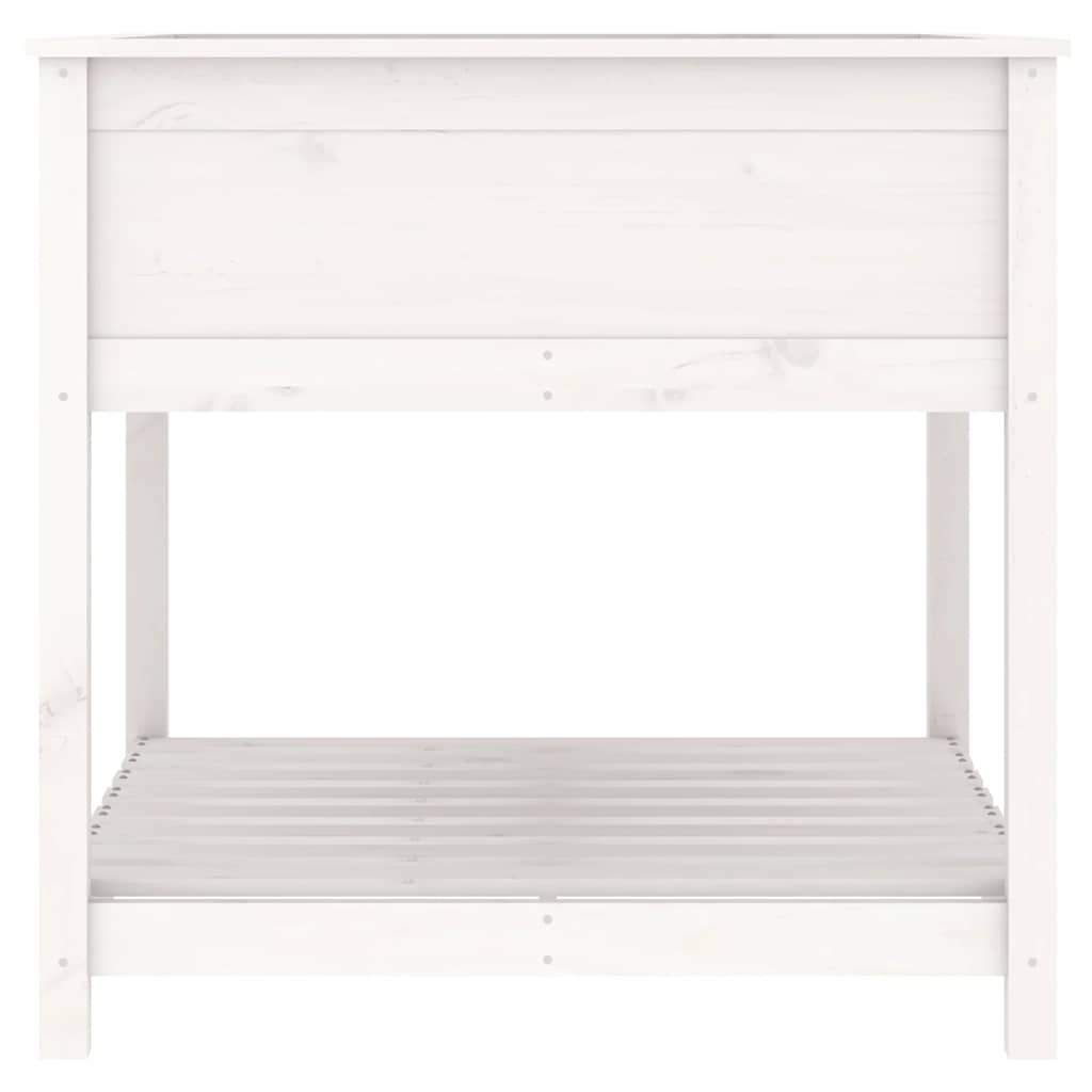 vidaXL Donica z półką, biała, 82,5x82,5x81 cm, lite drewno sosnowe