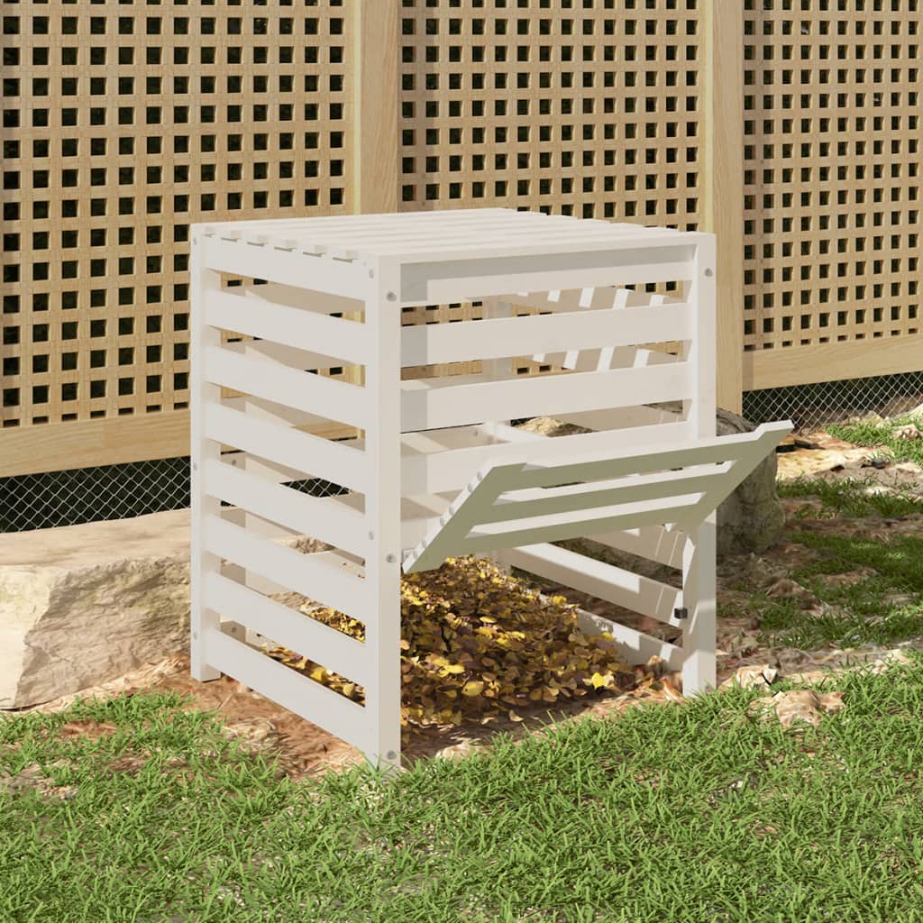 vidaXL Kompostownik, biały, 63,5x63,5x77,5 cm, lite drewno sosnowe