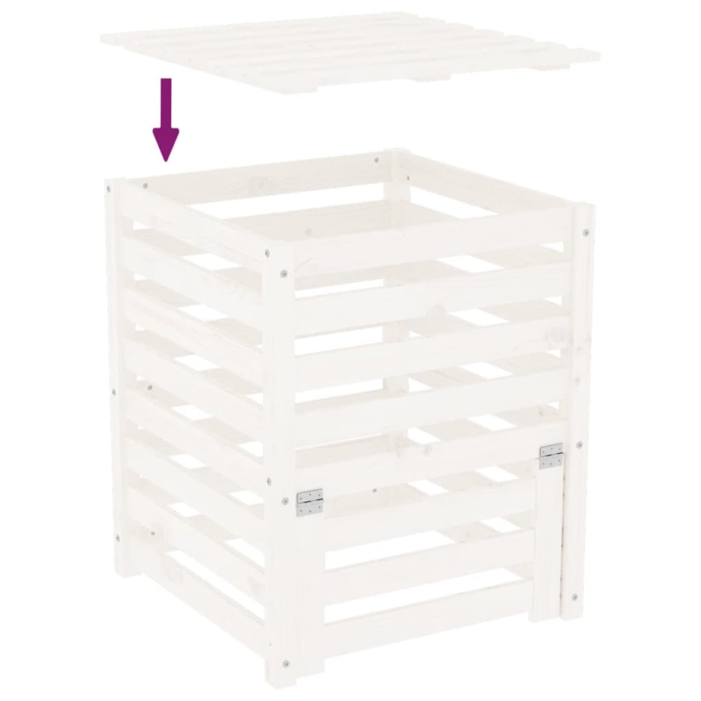 vidaXL Kompostownik, biały, 63,5x63,5x77,5 cm, lite drewno sosnowe