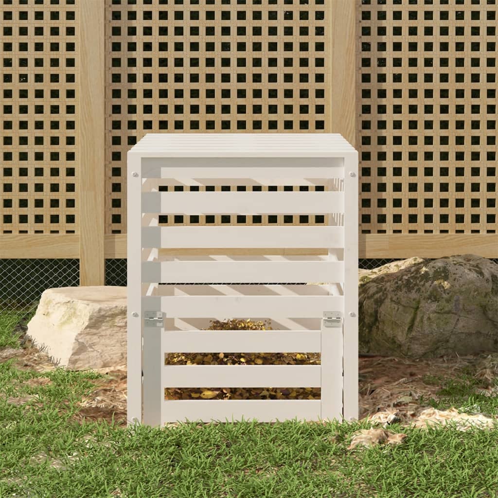 vidaXL Kompostownik, biały, 63,5x63,5x77,5 cm, lite drewno sosnowe