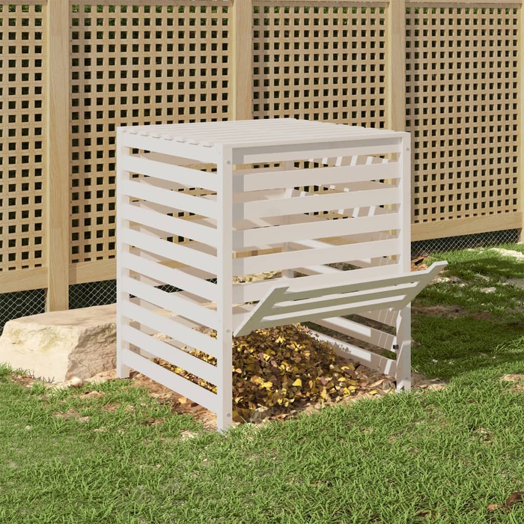 vidaXL Kompostownik, biały, 82,5x82,5x99,5 cm, lite drewno sosnowe