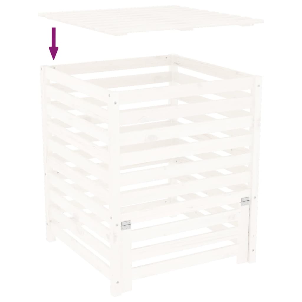 vidaXL Kompostownik, biały, 82,5x82,5x99,5 cm, lite drewno sosnowe