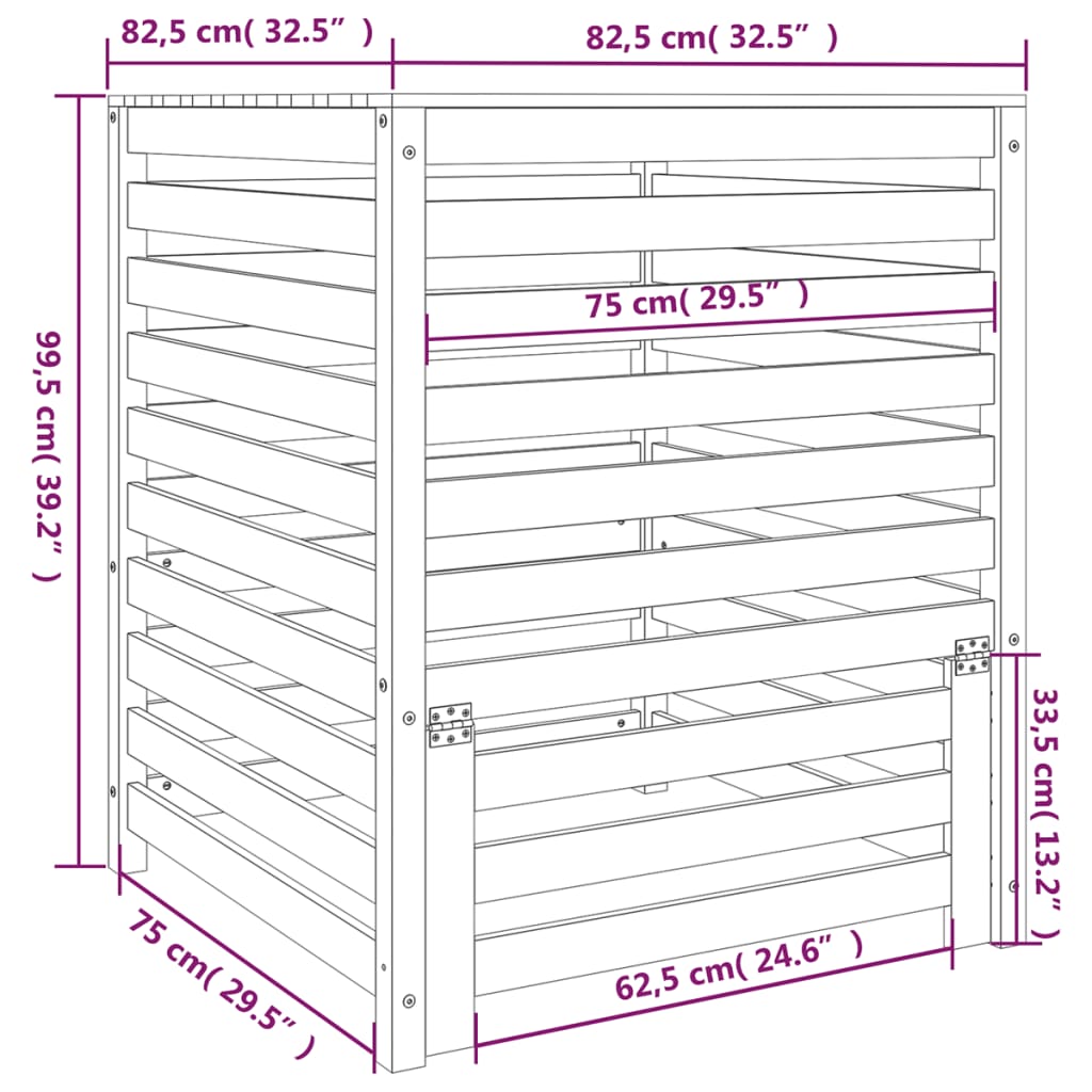 vidaXL Kompostownik, biały, 82,5x82,5x99,5 cm, lite drewno sosnowe