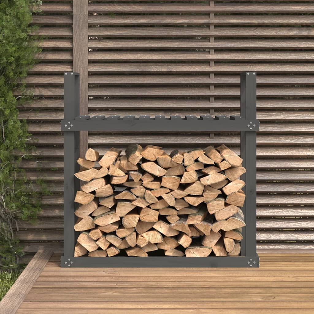 vidaXL Stojak na drewno, szary, 110x35x108,5 cm, lite drewno sosnowe