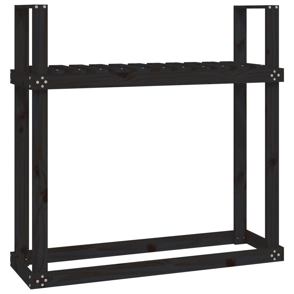 vidaXL Stojak na drewno, czarny, 110x35x108,5 cm, lite drewno sosnowe