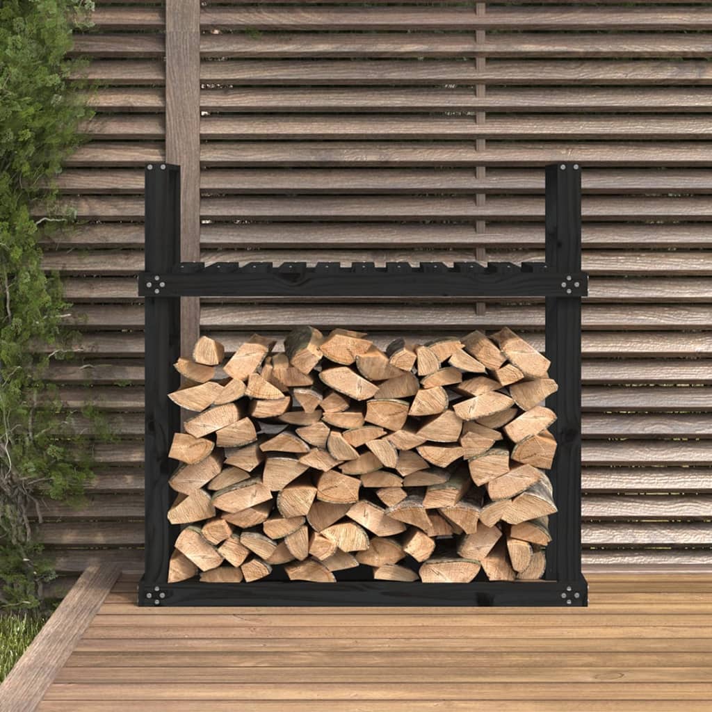 vidaXL Stojak na drewno, czarny, 110x35x108,5 cm, lite drewno sosnowe