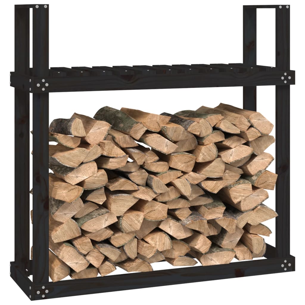 vidaXL Stojak na drewno, czarny, 110x35x108,5 cm, lite drewno sosnowe