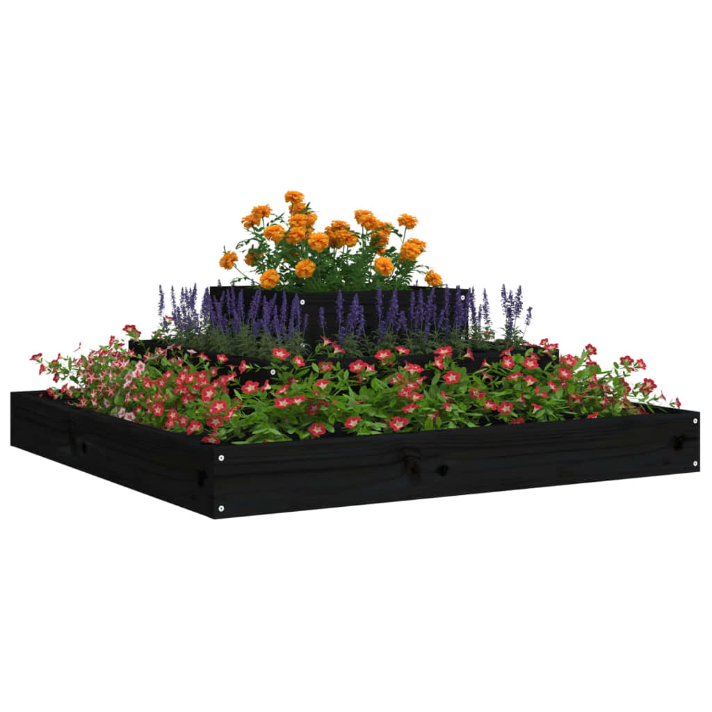 vidaXL Donica, czarna, 80x80x27 cm, lite drewno sosnowe