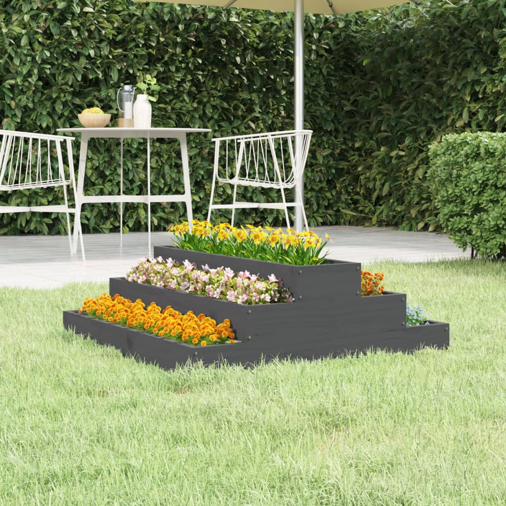 vidaXL Donica, szara, 80x80x27 cm, lite drewno sosnowe
