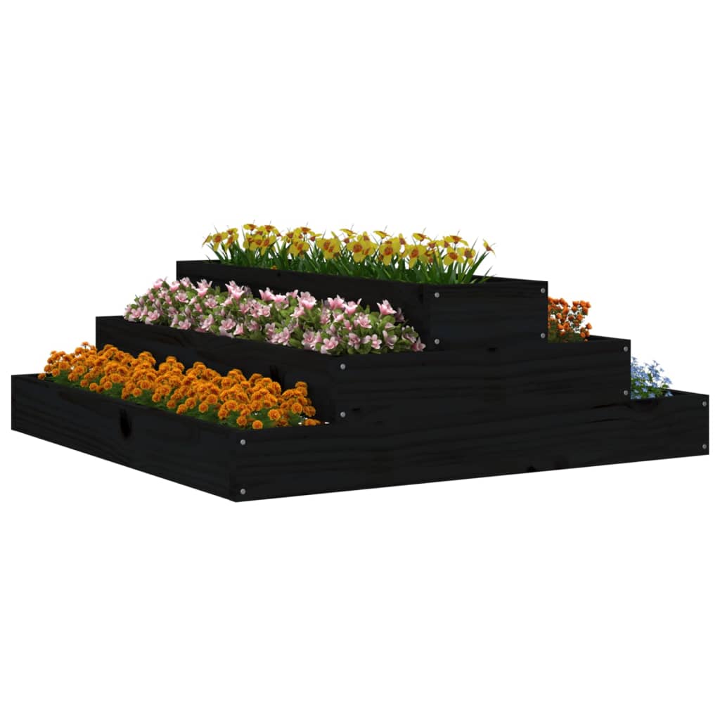 vidaXL Donica, czarna, 80x80x27 cm, lite drewno sosnowe