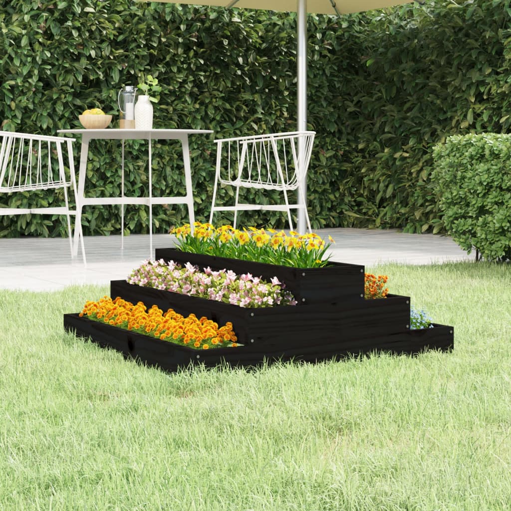 vidaXL Donica, czarna, 80x80x27 cm, lite drewno sosnowe