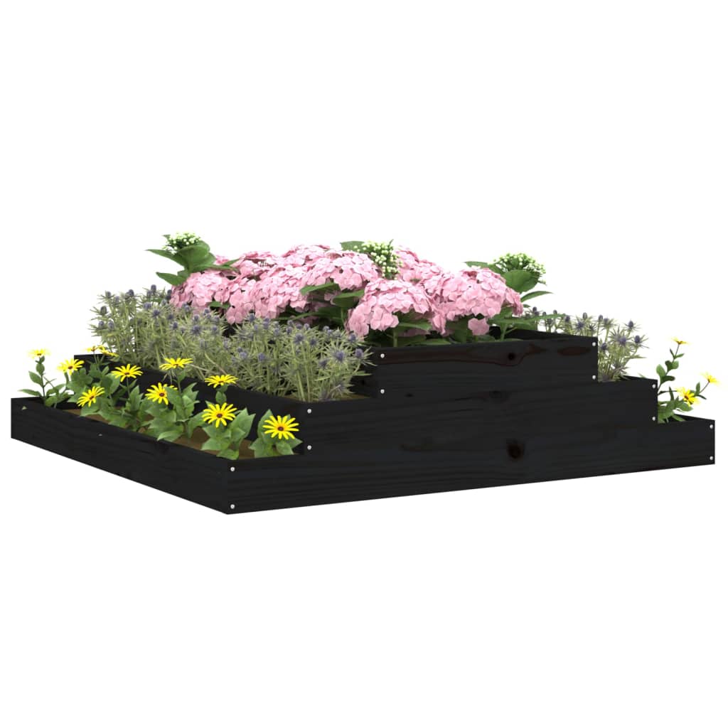 vidaXL Donica, czarna, 110x110x27 cm, lite drewno sosnowe