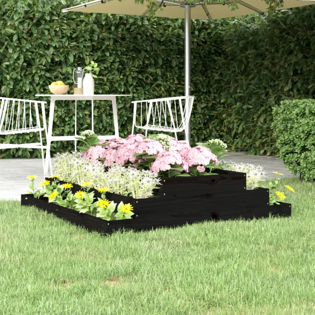 vidaXL Donica, czarna, 110x110x27 cm, lite drewno sosnowe