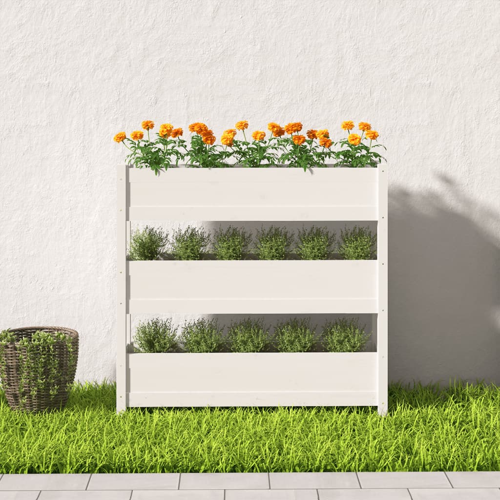 vidaXL Donica, biała, 112x25x104,5 cm, lite drewno sosnowe