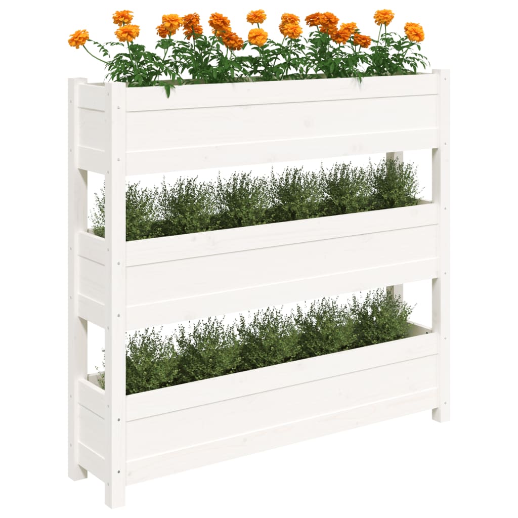 vidaXL Donica, biała, 112x25x104,5 cm, lite drewno sosnowe