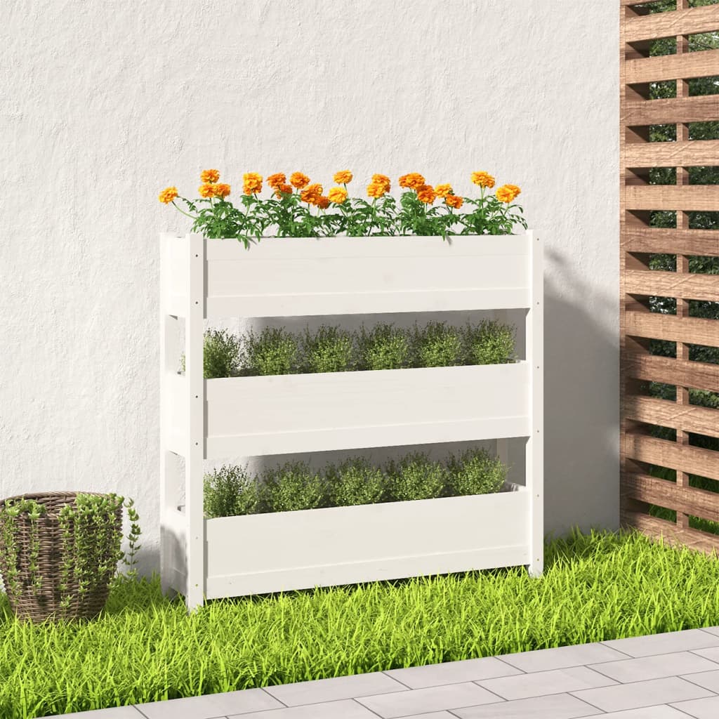 vidaXL Donica, biała, 112x25x104,5 cm, lite drewno sosnowe