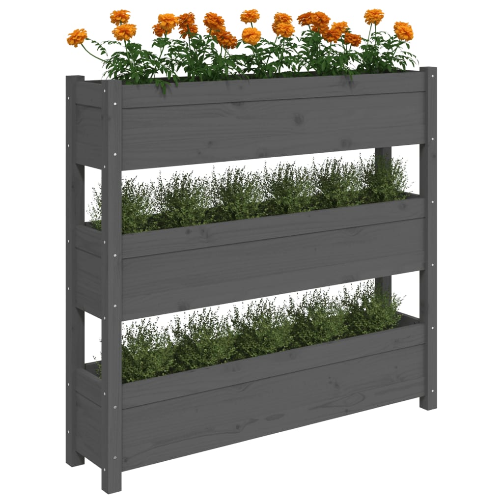 vidaXL Donica, szara, 112x25x104,5 cm, lite drewno sosnowe