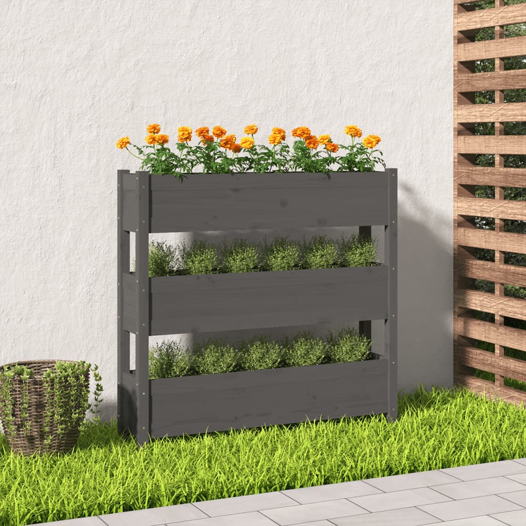 vidaXL Donica, szara, 112x25x104,5 cm, lite drewno sosnowe