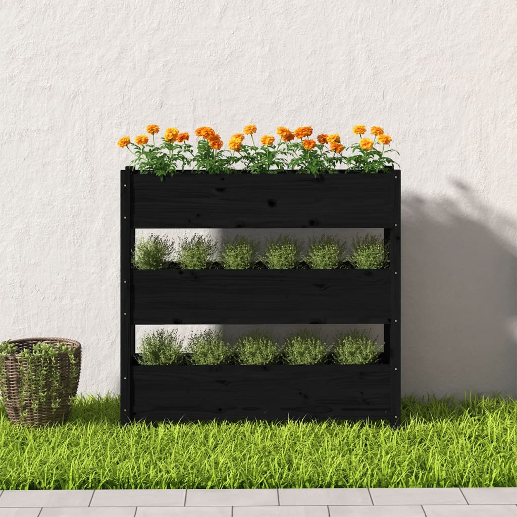 vidaXL Donica, czarna, 112x25x104,5 cm, lite drewno sosnowe