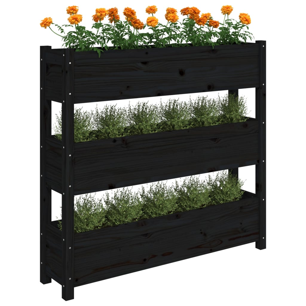 vidaXL Donica, czarna, 112x25x104,5 cm, lite drewno sosnowe