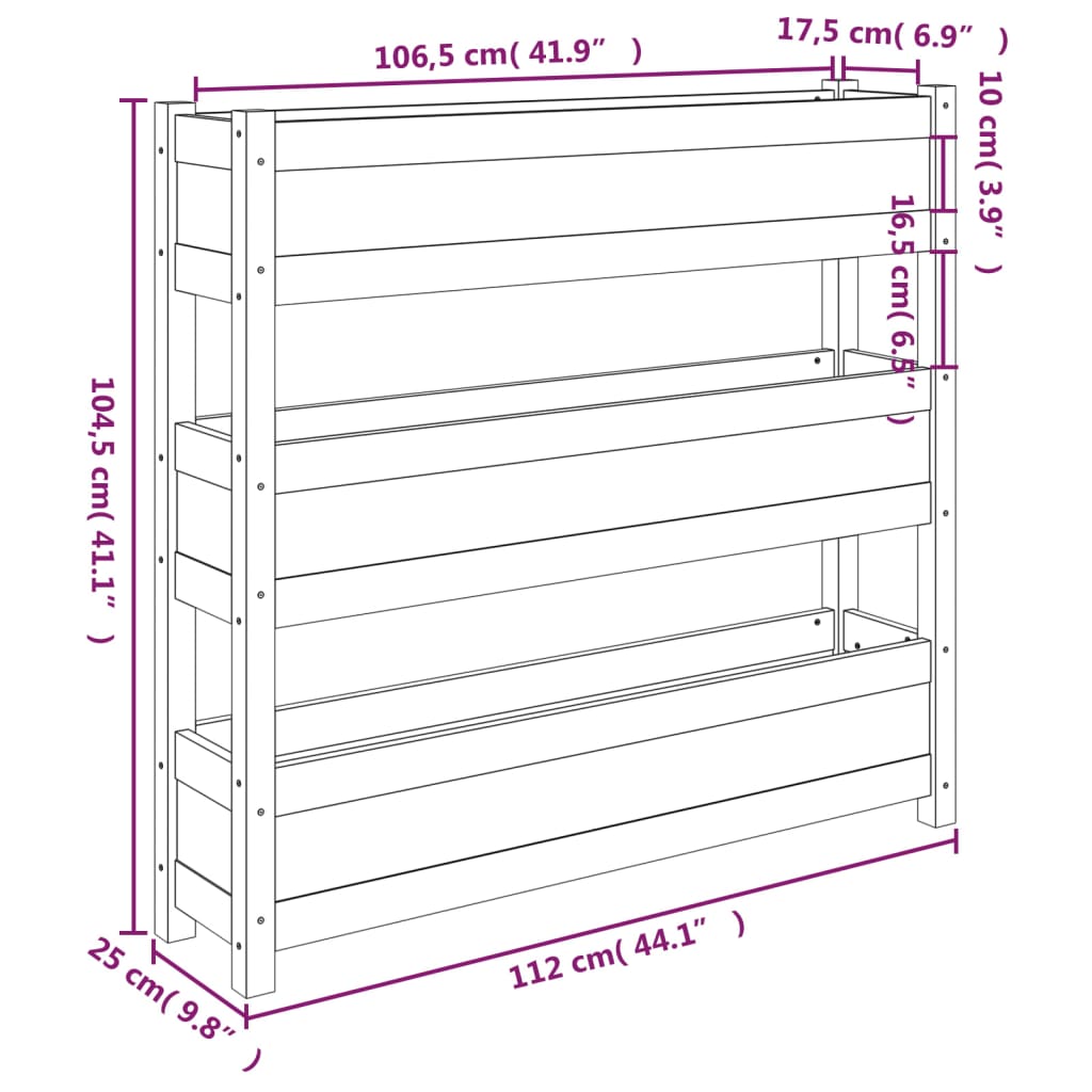 vidaXL Donica, czarna, 112x25x104,5 cm, lite drewno sosnowe