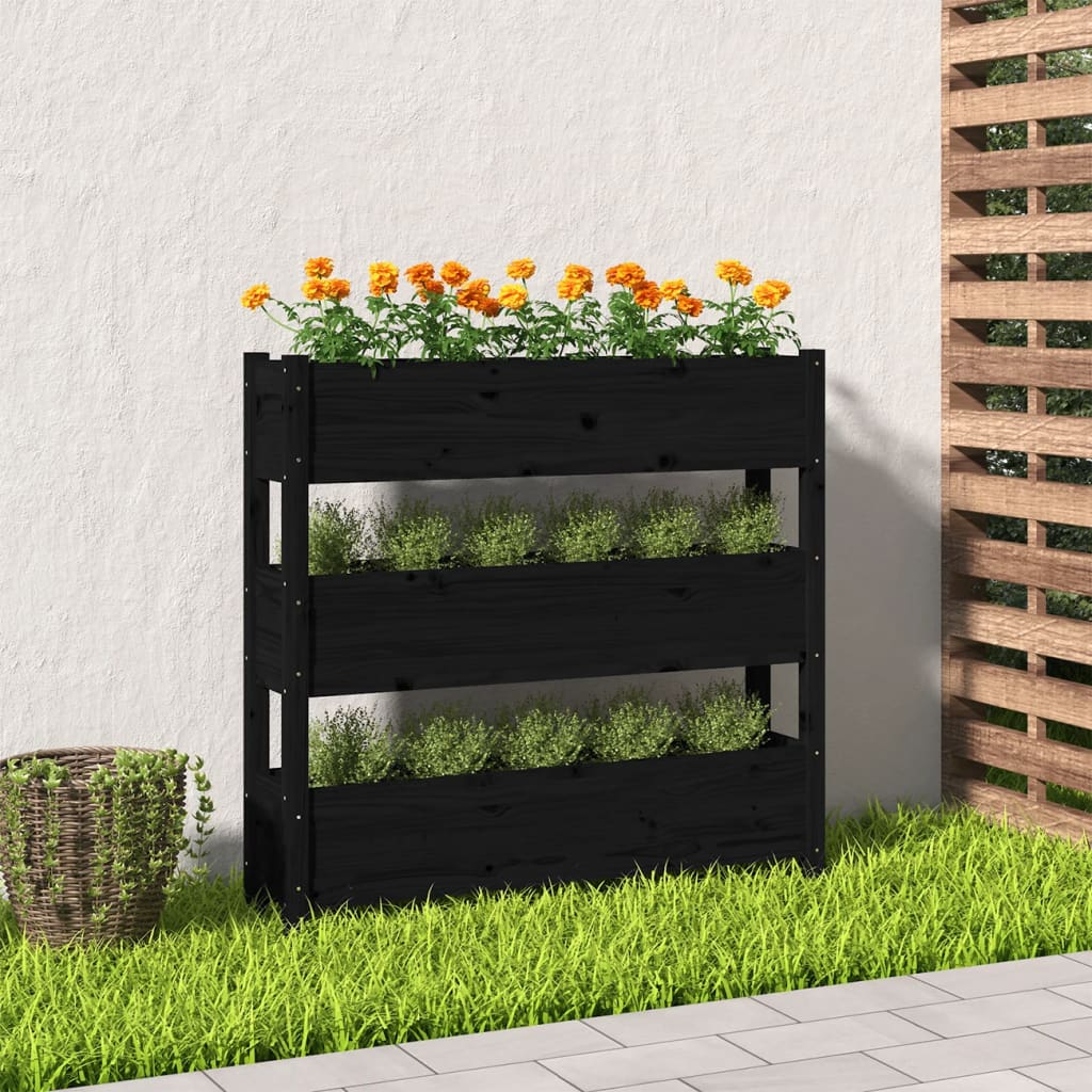 vidaXL Donica, czarna, 112x25x104,5 cm, lite drewno sosnowe