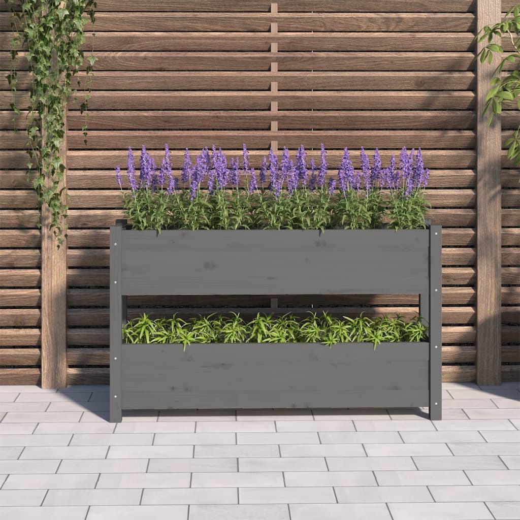 vidaXL Donica, szara, 112x25x66 cm, lite drewno sosnowe