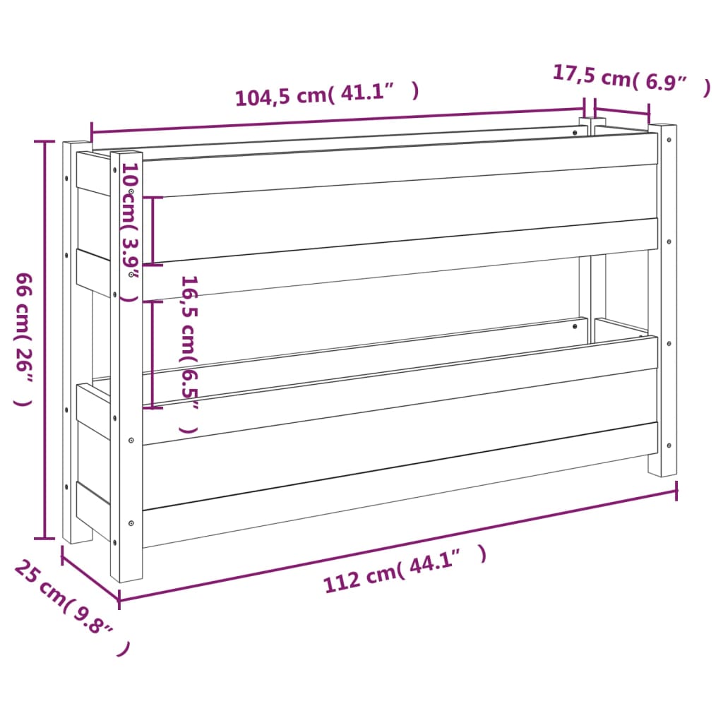 vidaXL Donica, szara, 112x25x66 cm, lite drewno sosnowe