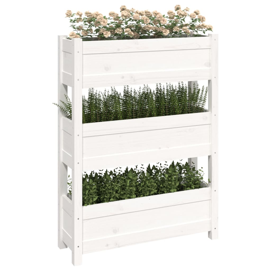 vidaXL Donica, biała, 77x25x104,5 cm, lite drewno sosnowe