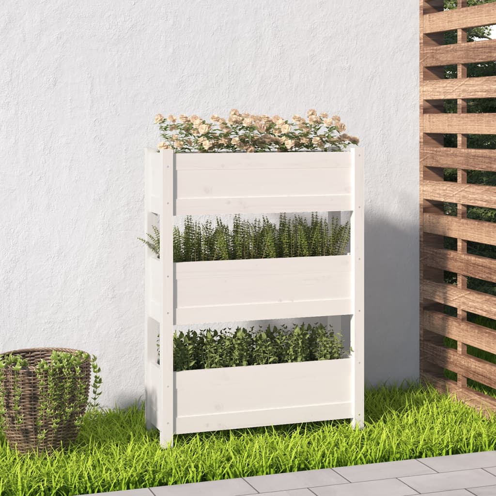 vidaXL Donica, biała, 77x25x104,5 cm, lite drewno sosnowe
