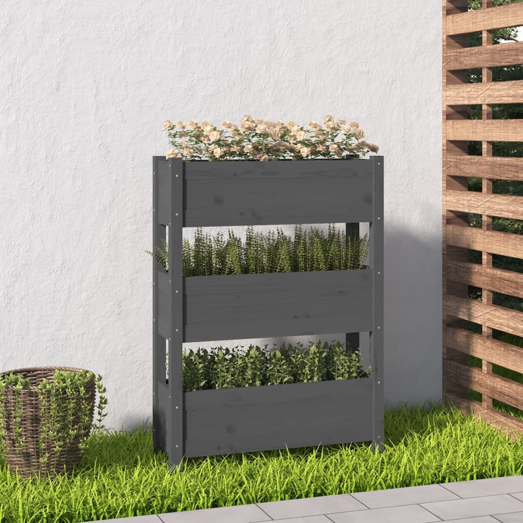 vidaXL Donica, szara, 77x25x104,5 cm, lite drewno sosnowe