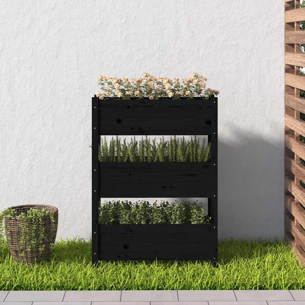 vidaXL Donica, czarna, 77x25x104,5 cm, lite drewno sosnowe