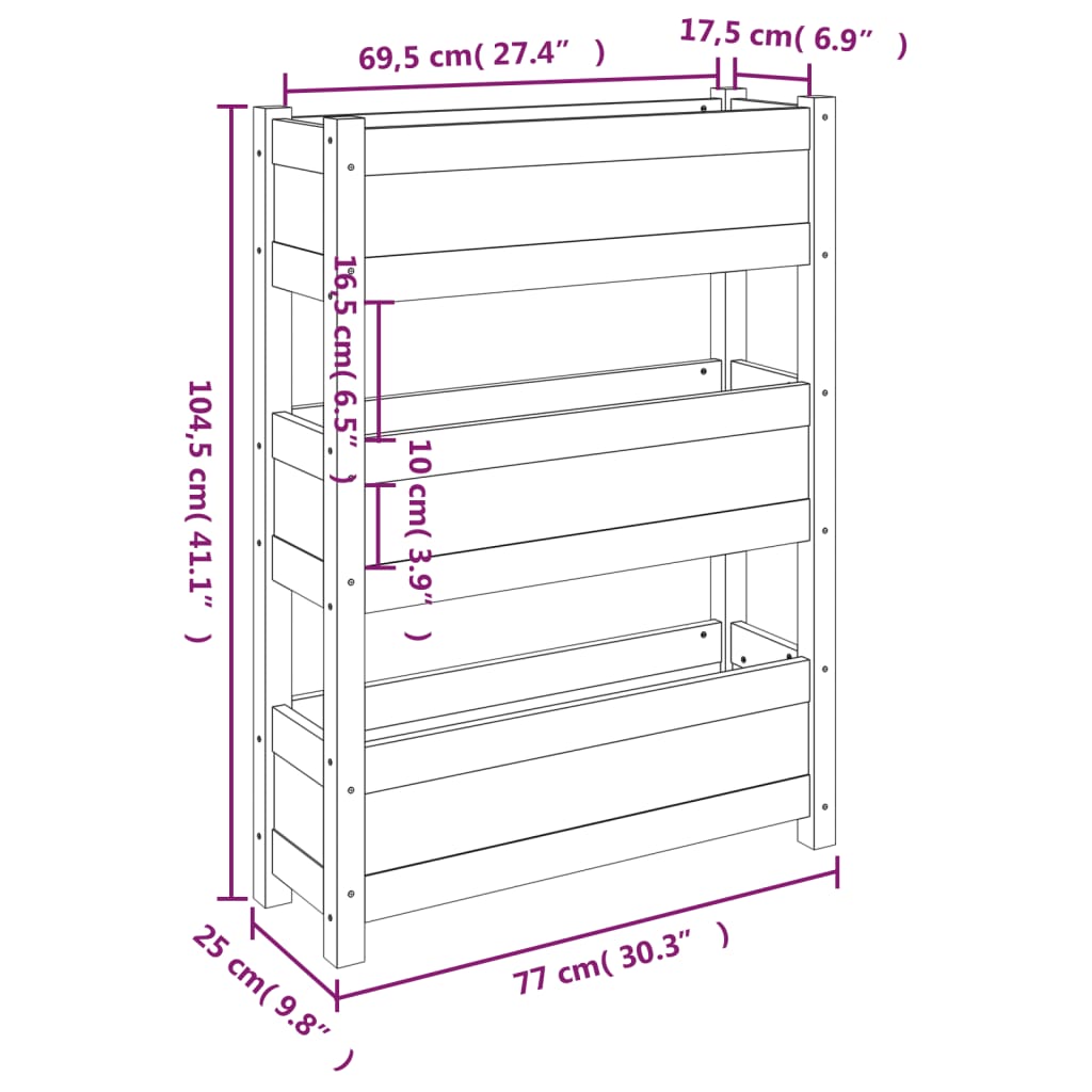 vidaXL Donica, czarna, 77x25x104,5 cm, lite drewno sosnowe