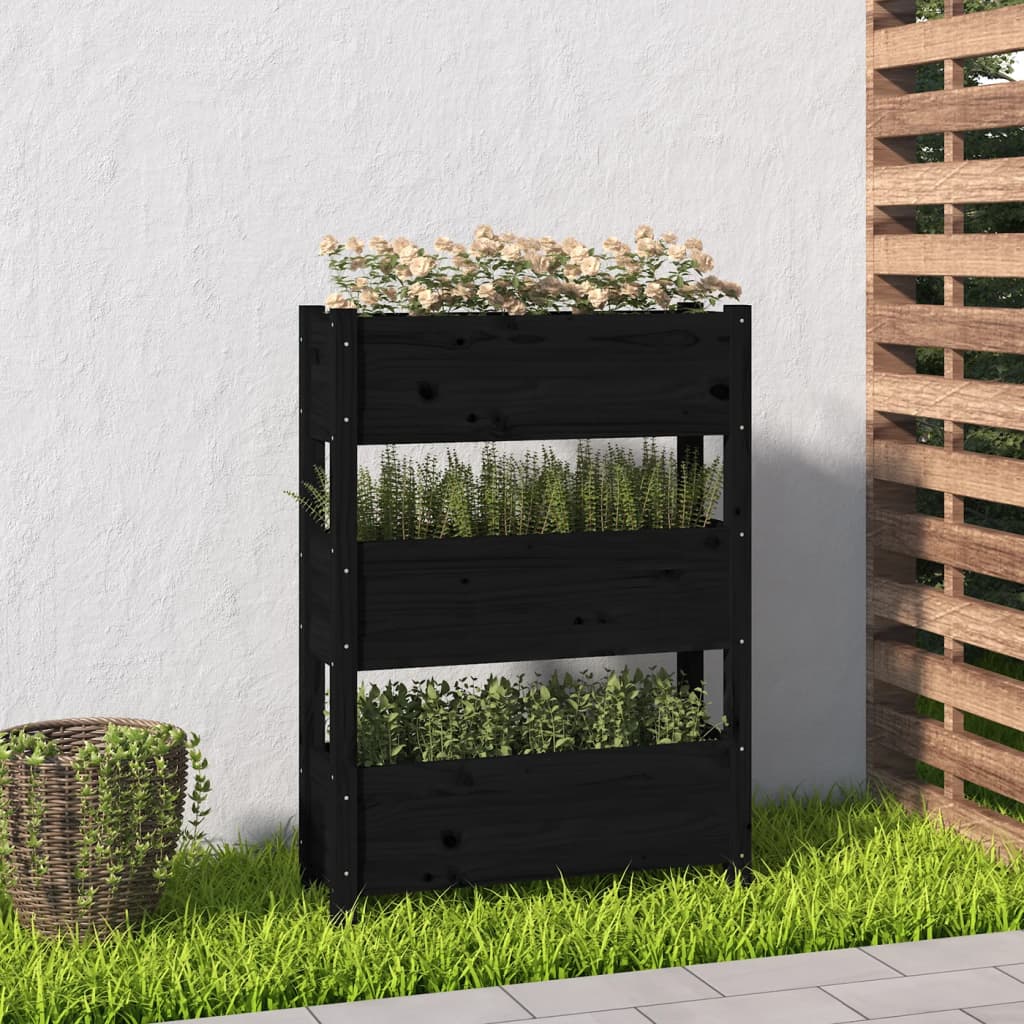 vidaXL Donica, czarna, 77x25x104,5 cm, lite drewno sosnowe