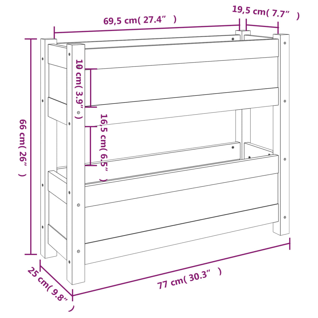 vidaXL Donica, biała, 77x25x66 cm, lite drewno sosnowe