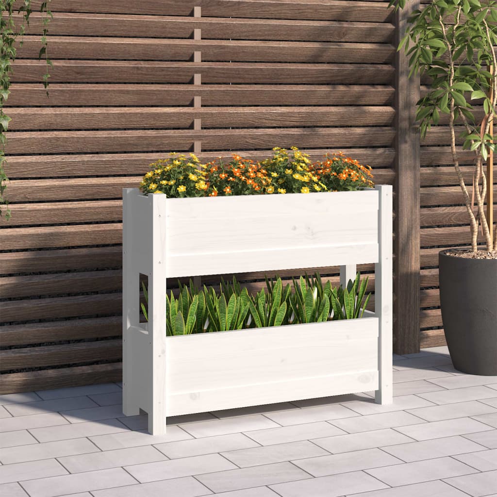 vidaXL Donica, biała, 77x25x66 cm, lite drewno sosnowe