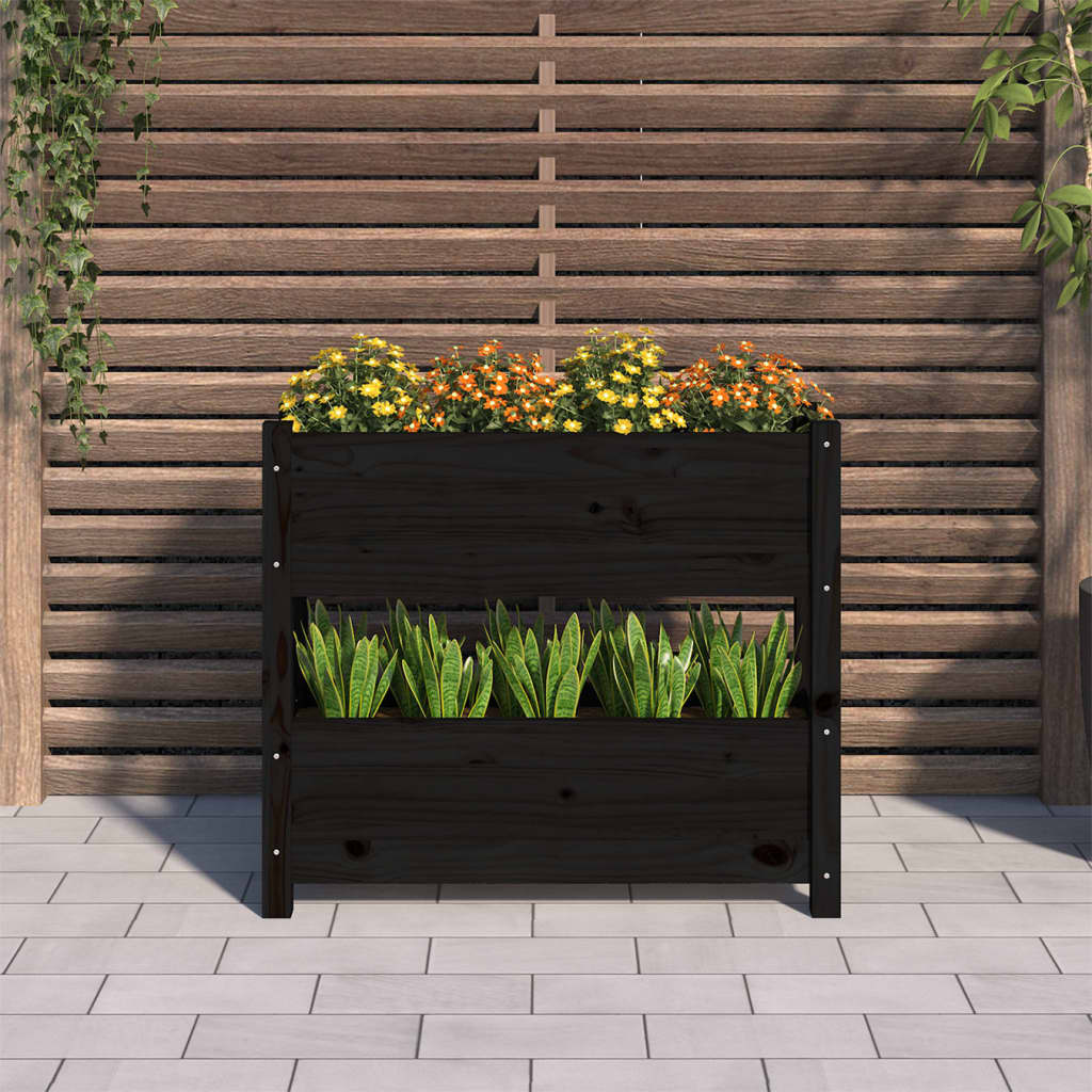 vidaXL Donica, czarna, 77x25x66 cm, lite drewno sosnowe