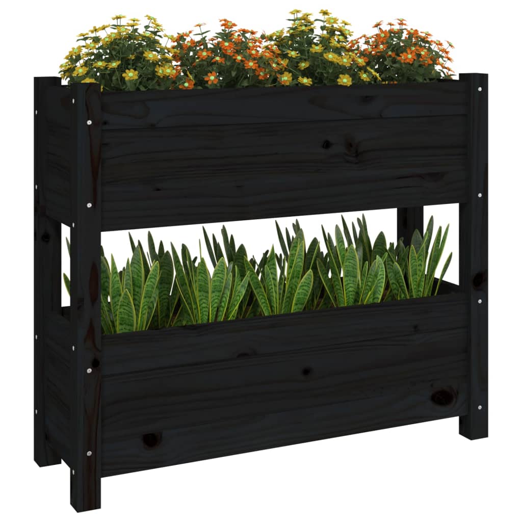 vidaXL Donica, czarna, 77x25x66 cm, lite drewno sosnowe