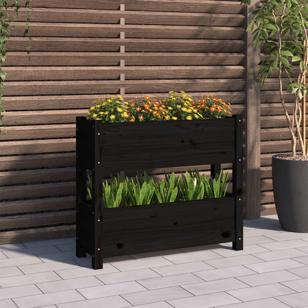 vidaXL Donica, czarna, 77x25x66 cm, lite drewno sosnowe