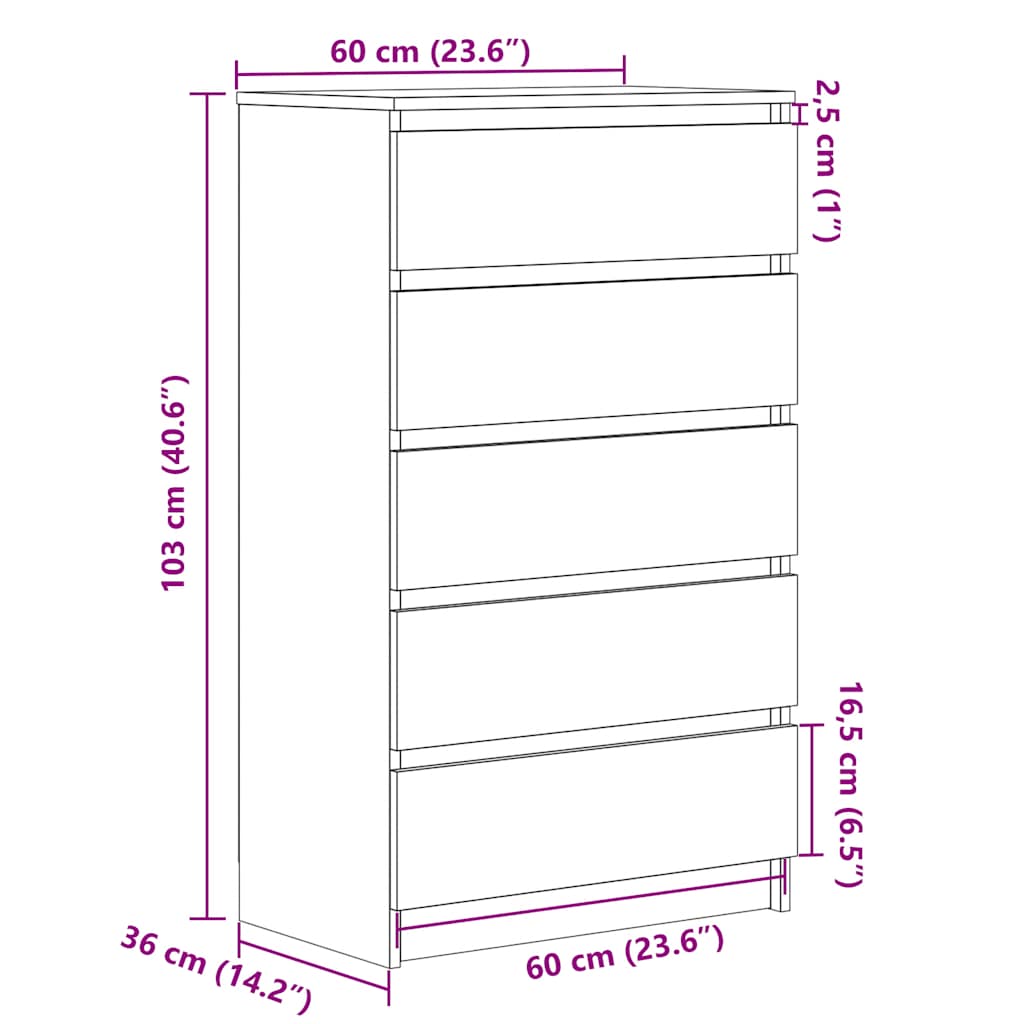 vidaXL Komoda, szarość betonu, 60x36x103 cm, materiał drewnopochodny