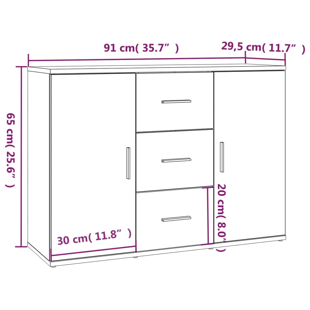 vidaXL Szafka, biała, 91x29,5x65 cm, materiał drewnopochodny