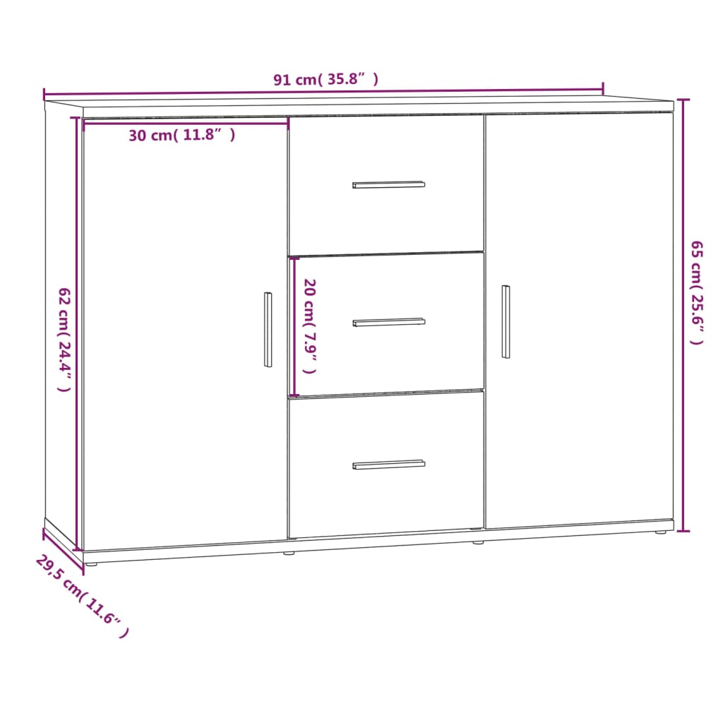vidaXL Szafka, czarna, 91x29,5x65 cm, materiał drewnopochodny