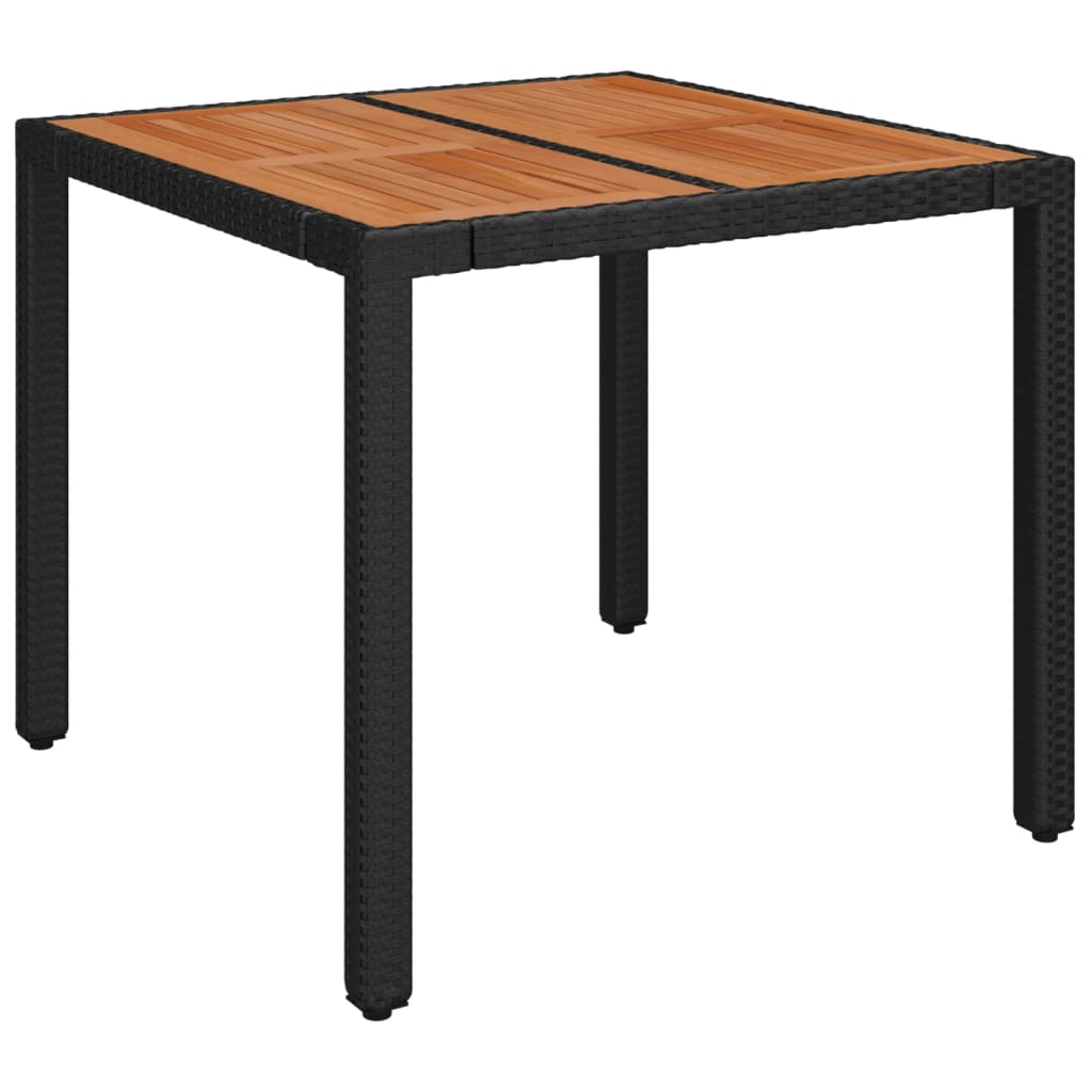 vidaXL Stół ogrodowy, drewniany blat, czarny, 90x90x75 cm, rattan PE